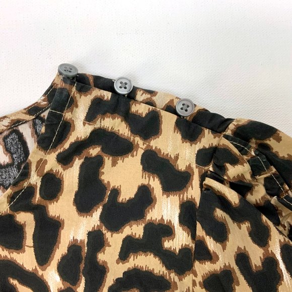 J. Crew Leopard Print Cotton Long Sleeve Ruffle Trim Blouse Sz S - Picture 15 of 16